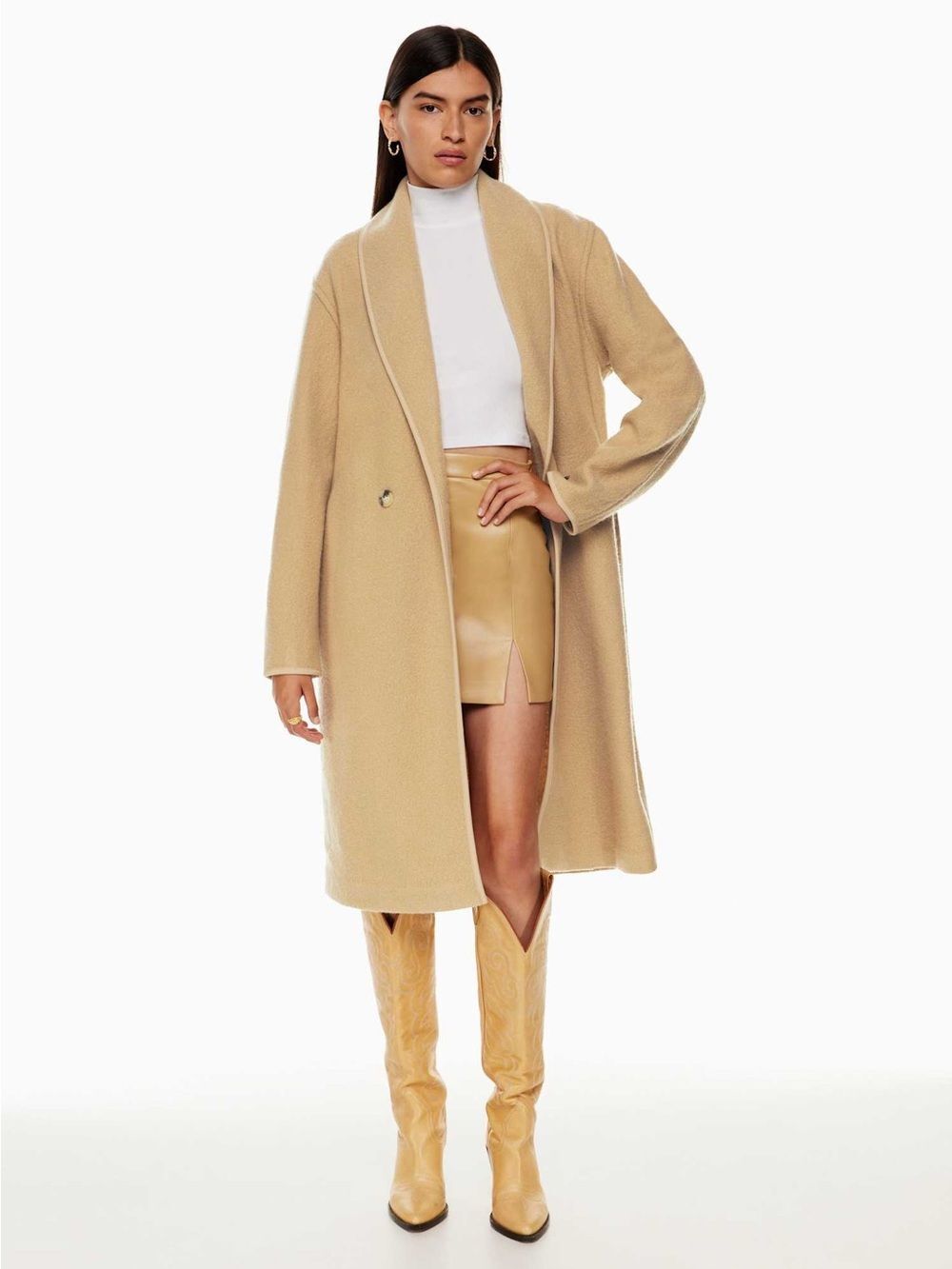 Aritzia Wilfred Charlize Jacket Size Small Merino Wool Trench Peacoat Brown Tan